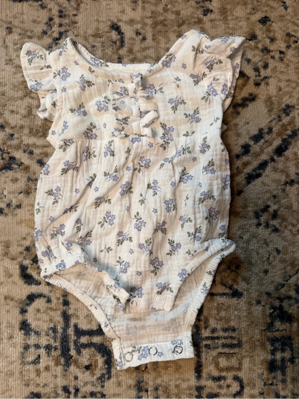Light Blue Knit Baby Cardigan with Floral Bodysuit - Picture 2 of 5